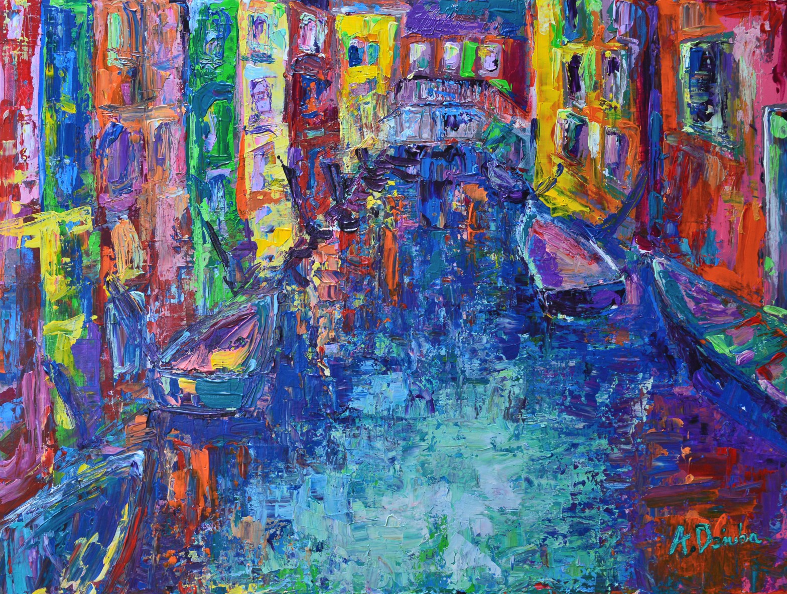 City of Canals original palette knife acrylic painting by Adriana Dziuba